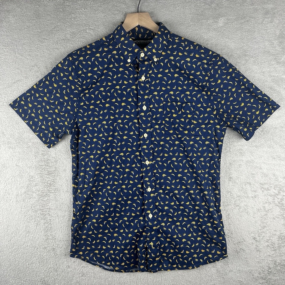 Nick Graham Men's Shirt Size M Blue Banana Stretch Modern Fit Short Sleeve
